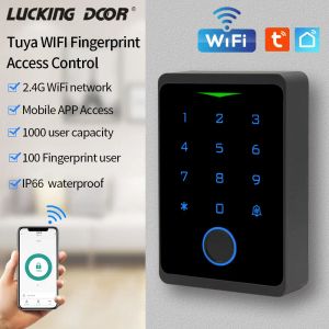 Keypads 2.4G Wifi Tuya App Backlit Fingerprint Access Control Keypad IP66 Waterproof Standalone RFID 125kHZ EM Card Reader Wiegand 26 34