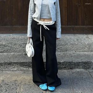 Kvinnors byxor Deeptown baggy y2k svarta svettbyxor vår 2024 kvinnor lapptäcke casual koreansk mode alt estetiska byxor vintage