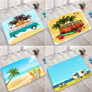 Bath Mats Cartoon Camper Bathroom Beach Ocean Palm Tree Car Camping Poster Child Bedroom Carpet Living Room Kitchen Rugs Doormat