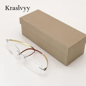 Solglasögon ramar Krasivyy Pure Titanium Rimless Glasses Frame Men Skruvfri Square Ultralight Optical Recept Eglaslasses Women Brand