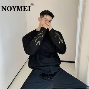Men's Hoodies NOYMEI Chinese Style Bamboo Embroidered Sweatshirt Spring Trendy Long Sleeve Pullover Black Fashion Round Neck WA3726