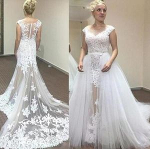 Dream Illusion White Lace Wedding Dress with Detachable Train Skirt Two Way Bridal Dresses See Through Vestido De Novia Vestidos C1879323