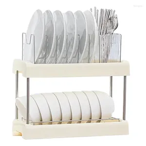 Kitchen Storage Dish Drying Rack 2 Layers Multi-Function Countertop Strainer Cutlery Draining With Drainboard And Chopstick Basket For