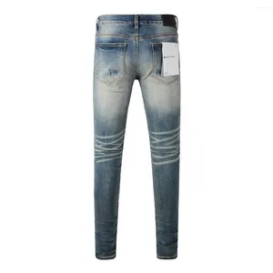 Frauenhose lila Marke Hochwertige Jeans 1: 1 2024 Tide Mode Slim Street gebrochen Blau