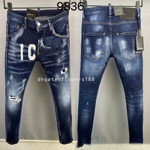 Zweiter Platz roter Männer Jeans Modell 9836 2024 Zweiter Platz roter Buchstaben Print Männer Denimhose Katzenkrallen Markierungen kleine geraden Jeans