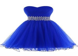 Royal Blue Tulle bollklänning älskling prom klänning snörning 2019 eleganta korta prom klänningar ny festklänning9824023