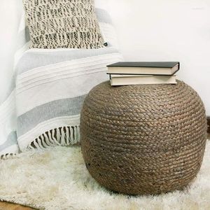 Pillow Pouf Cover Grey Jute Braided Home Decor Foot Stool Living Room Ottoman