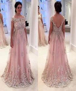 Pink Plus Size Prom Kleider Rückenfreie Spitzenapplikation Kurzarm Abendkleider billig eine Linie formelle Besonderheit Kleid 6473654