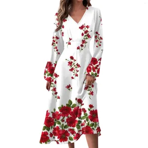 Casual Dresses Women's Spring And Autumn Fashion-Forward V-Neck Long Sleeve Gradient Printed Chic Elegant Woman Dress