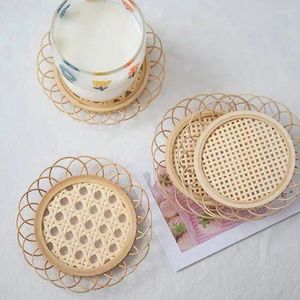 Tea Trays Japanese Style Drink Cup Coasters Pad Bamboo Woven Mat Non-slip Pot Holder Rattan Dining Table Placemats