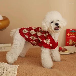 Dog Apparel Red Plaid Clothes Autumn Warm Sweater Poodle Pullover Pet Two Legged Clothing Teddy Fashion Knit