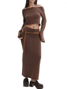 ワークドレス女性Sファッション2ピース衣装2024秋の冬のマッチングセット長いスリーブプルオーバートップボディコンマキシスカートセット