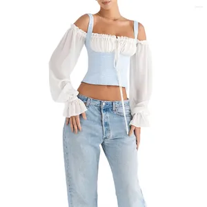 Camicette da donna camicie da donna top maniche lunghe fuori spalla bosata di bendata estate