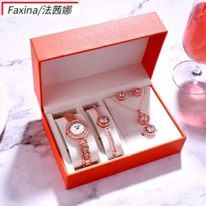 Fasina Fashion Trendy Quartz Women's Women's Red Waterproof lega a cinque pezzi Set per le donne