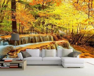 Wallpapers CJSIR Custom Wallpaper Autumn Woods Waterfalls Flowing Water Landscape Tv Background Wall Living Room Bedroom 3d