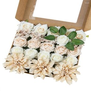 Dekorativa blommor Silk Artificial Peony Rose Hortensia med STEM Mix Present Box Diy Garden Table Party Decoration Wedding Bridal Buquets