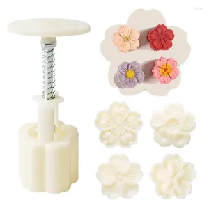 Baking Tools 4Pcs/Set 50g Flower Shaped Mooncake Mould DIY Hand Pressure Plastic Cookie Molds Tool Mid-Autumn Festival Party Supplies