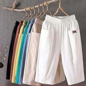 Shorts femminile Donne Fashion Fashion Solid Cotton Linen Lino Elastico pantaloni da spiaggia pantaloni per leisure sport per coulisse