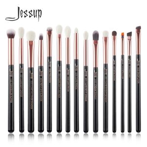 Jessup Makeup Brushesセット15pcsメイクアップブラシツールキットアイライナーシェーダー自然シンセティックヘアローズゴールド/ブラックT157 240326