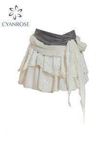 Women White Pleated Skirt Vintage Y2k Short Summer Skirt Harajuku Korean Style Patchwork Casual Fashion Kawaii A-line Mini Skirt 240321