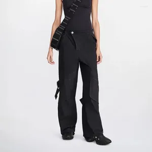 Kvinnors byxor 2024 Spring Heavy Duty Customized Metal Button Work High Quality Ladies Cotton Wide Leg Fashion Y2K