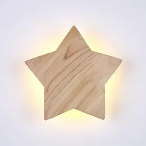 Wall Lamp Wooden Star Nordic Log Cartoon Pentagram Bedroom Night Light For Baby Kids Children's Room Aisle Stairs Sconce Gifts