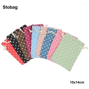 Present Wrap Stobag 5st Cotton Dot Linen Påsar DrawString Candy Jewelry Packaging Pundle Pocket Reusable Puches Party Favors