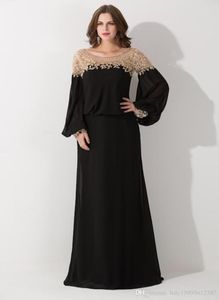 Yeni Uzun Kollu Sizli Şifon Resmi Parti Gowns Vestido De Festa Siyah Gevşek Kepçe Boyun Dubai Kaftan Gece Elbise 5545621