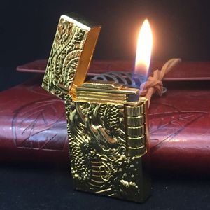 New Metal Dragon Pattern Open Flame Outdoor Butane Without Gas Lighter Compact Portable Cycle Iatable Creative Personality Men's Gift