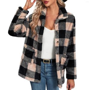 Women's Jackets Coats Autumn And Winter Square Plaid Lapel Flannel Coat