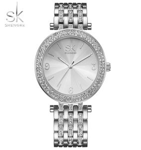 Shengke 2018 Luxury Women Watch Crystal Sliver Dial Clock Ladies Armband klockor kvinnliga armbandsur Relogio Feminino SK C18110609007028