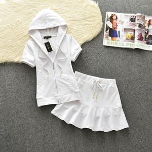 Work Dresses 2024 Summer Short Sleeve Hoodies And Skirt Two Piece Set Cotton Color Women Sports Pleated