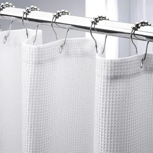 Shower Curtains Curtain With Sliver Steel Jacquard Waffle Non-perforated Thicken Waterproof Solid Color