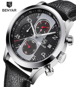 Benyar Chronograph Sport Watches Men Waterproof Brand Retro Leather Quartz Watch Clock All Dials Work Support Drop Grey8095869