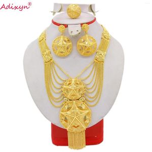 Halsband örhängen set adixyn dubai krage halsband/örhängen/ringsmycken för kvinnor 24k guldfärg afrikansk arabiska brudbröllopspresent