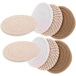 Table Mats 8 Pcs Japanese Dining Placemats Coasters Woven Cups Round Drink For Tabletop Cotton Rope Drinks