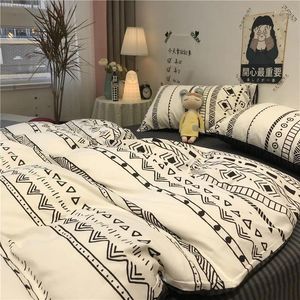 Bedding Sets 2024 Cotton Geométrico Fringe Padrão abstrato conjunto de quatro peças conjunto Morden Bed Duvet Capa Caso de travesseiros de lençóis