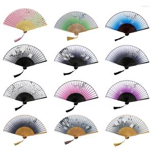 Dekorative Figuren Klappende Handfan für Frauen falten chinesische japanische Vintage -Blumenfans Tanzdauer Geschenke Party Dekoration