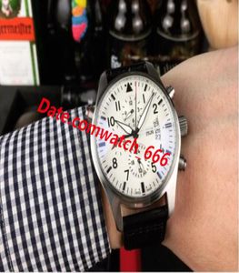 4 Style Luxury Watch 41mm Pilot Chronograph Top Gun 378901 Leather Strap Quartz Mens Fashion Men Watches3540663