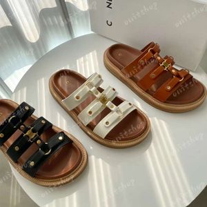 Designer sandaler tippi tofflor kvinnor plattform glider mode vintage gladiator riktiga läder sandaler bruna svarta vita mulor femmes strandsko