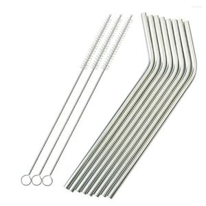 Drinking Straws Reusable Metal High Temperature Resistant Stainless Steel Folding Party Bar Accessories With Cleaning Brushes