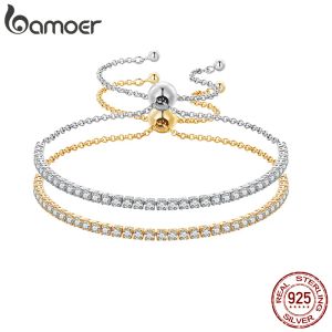 Bangles Bamoer 14k Gold Plated Cz Classic Tennis Bracelet for Women, Sterling Sier Adjustable Slider Bracelet Wedding Jewelry Gift