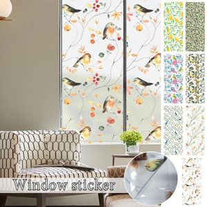 Window Stickers PVC Privacy Films Frosted Bird Home Office Decor Glass Film Static Cling Flowers Birds Art Stained