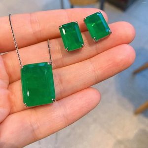 Necklace Earrings Set Emerald Green Paraiba Rectangle Pendant Ear Studs Earring Wholesale 925 Sterling Silver Vintage Jewelry Trend Birthday