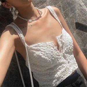 Women's Tanks Women Y2K Sweet Cute Single Breasted Tank Textured Pattern Sleeveless Sling Shoulder Straps Tops Lace Vest E-girl