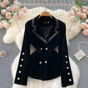 Abiti da donna donna vintage femmina giacca in velluto nero giacca inverno a doppia maniche lunghe da donna a manica lunga