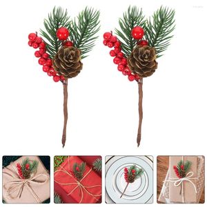 Decorative Flowers 12 Pcs Artificial Pine Cone Christmas Tree Accessories Cones Branches Berries For Plants Fake Decor Faux Wreath Flower