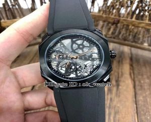 Ny 41mm Octo Finissimo 103126 Automatisk herrklockskelett Dial PVD Black Steel Gents Sport Watches Rubber Strap1123326