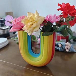 Vases U Shape Resin Vase Dried Flower Container Rainbow Decorative Floral Farmhouse Desktop Decoration Accessory