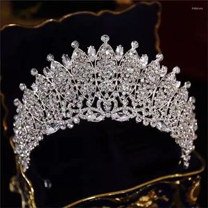 Clipes de cabelo barroco luxuoso artesanato de cristal tiaras de zircão cúbico Crown Big Crown Rhinestone concurso de diadema da cabeça de fita de casamento Acessórios de casamento